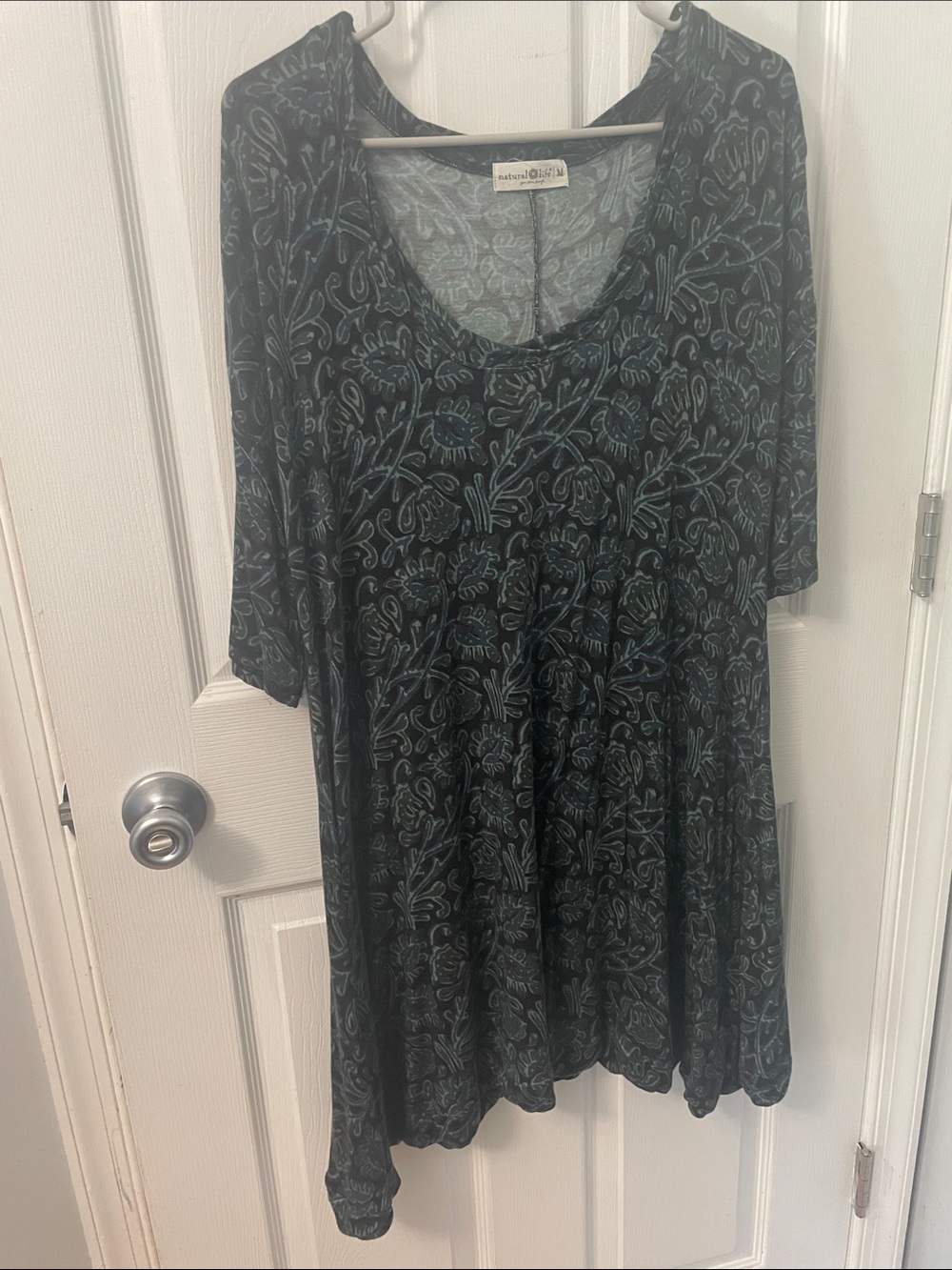 NATURAL LIFE Black Floral Swing Dress with Teal Pattern